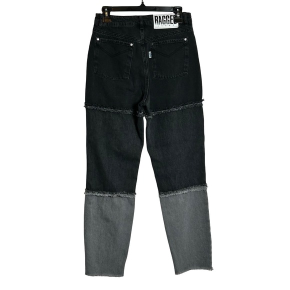 RAGGED JEANS Women's Distressed Patchwork Denim Jeans Size 30 Black Gray - Picture 2 of 3